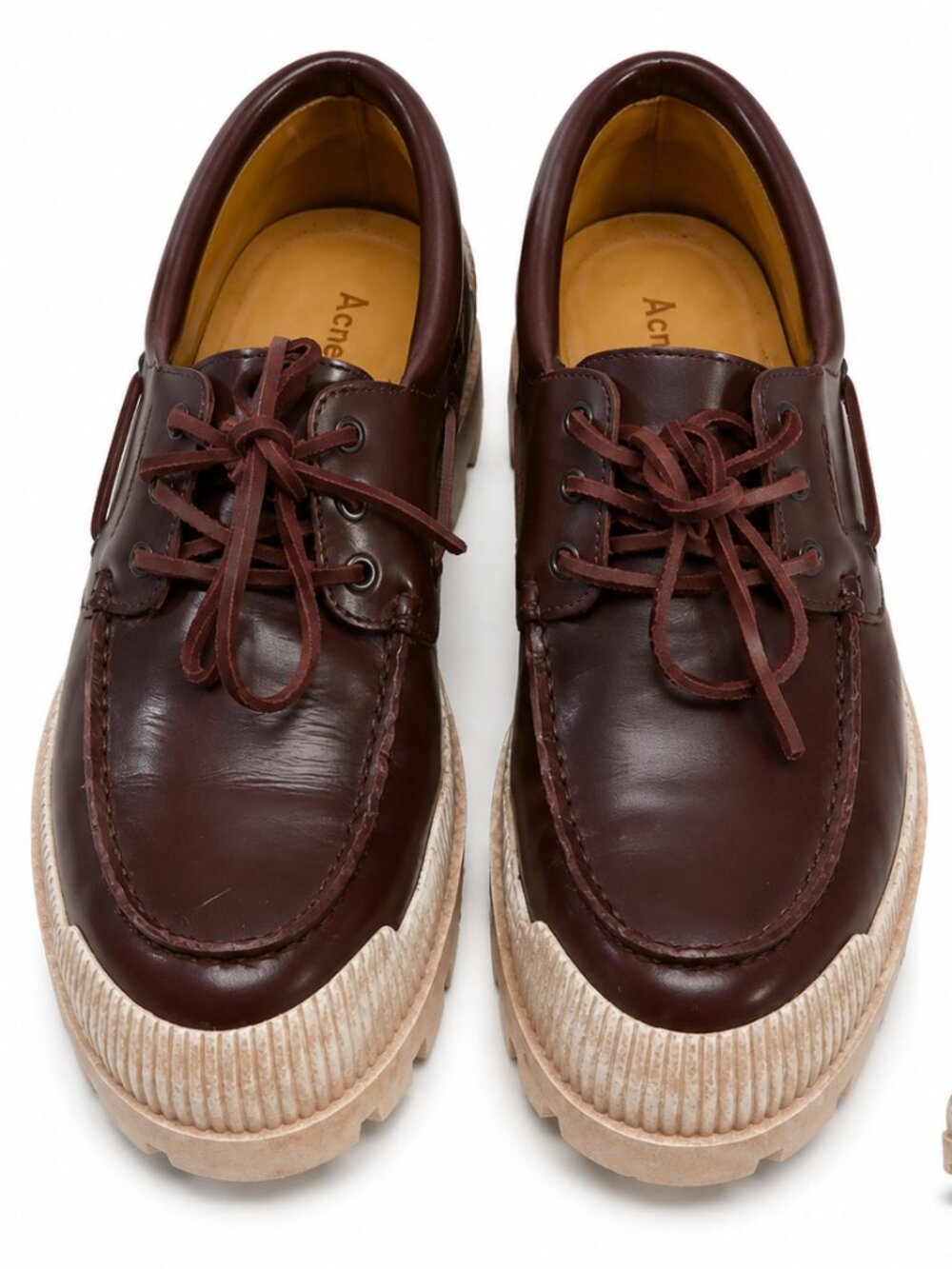 Acne Studios Burgundy Leather Platform Lug Sole Boat Shoes EU 42